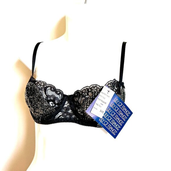 Vintage Lily of France NWT Demi Lace Bra in Metallic Silver and Black Lace - Picture 4 of 15